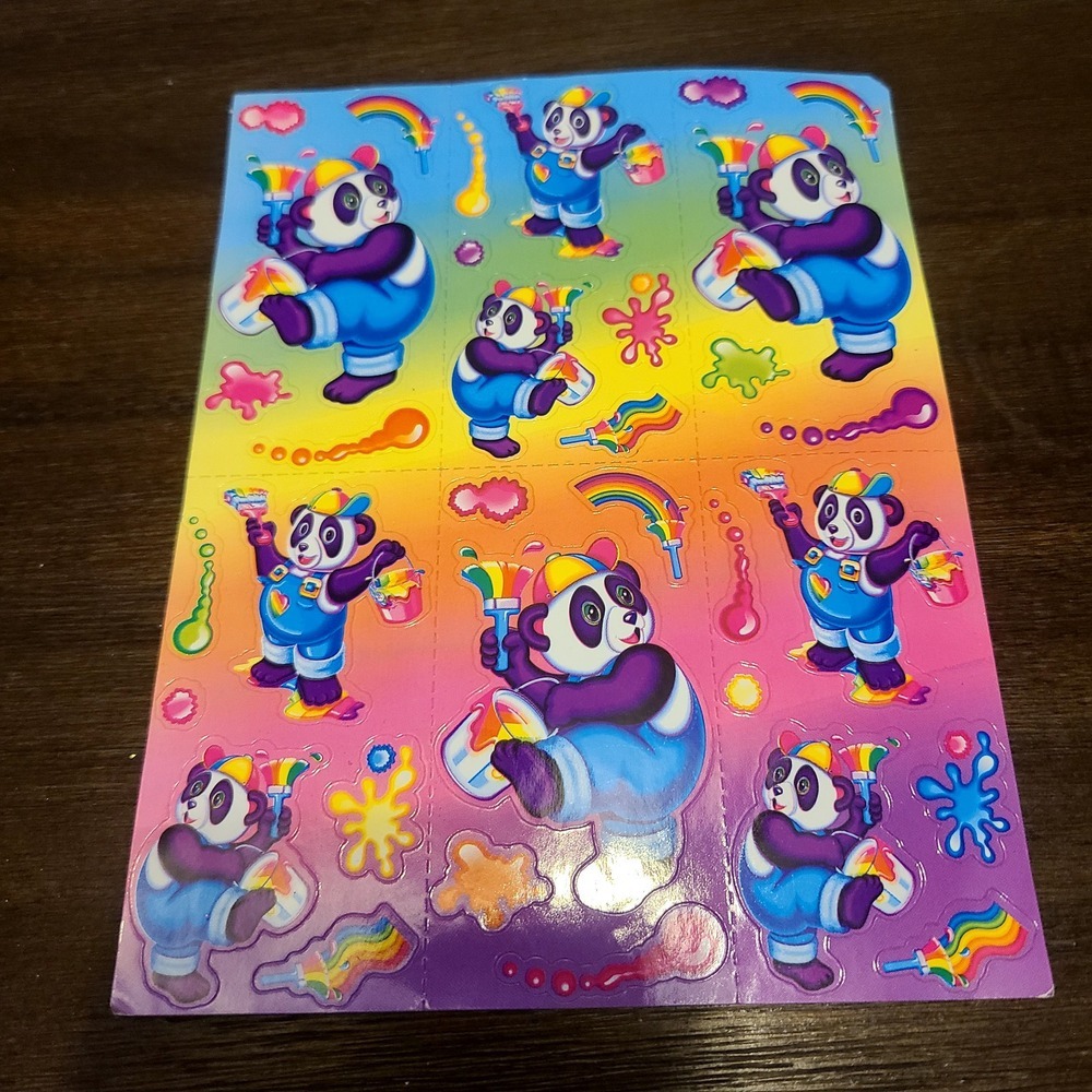 Vintage Lisa Frank‎ Full Sticker Sheet Panda Painter Rainbow S271